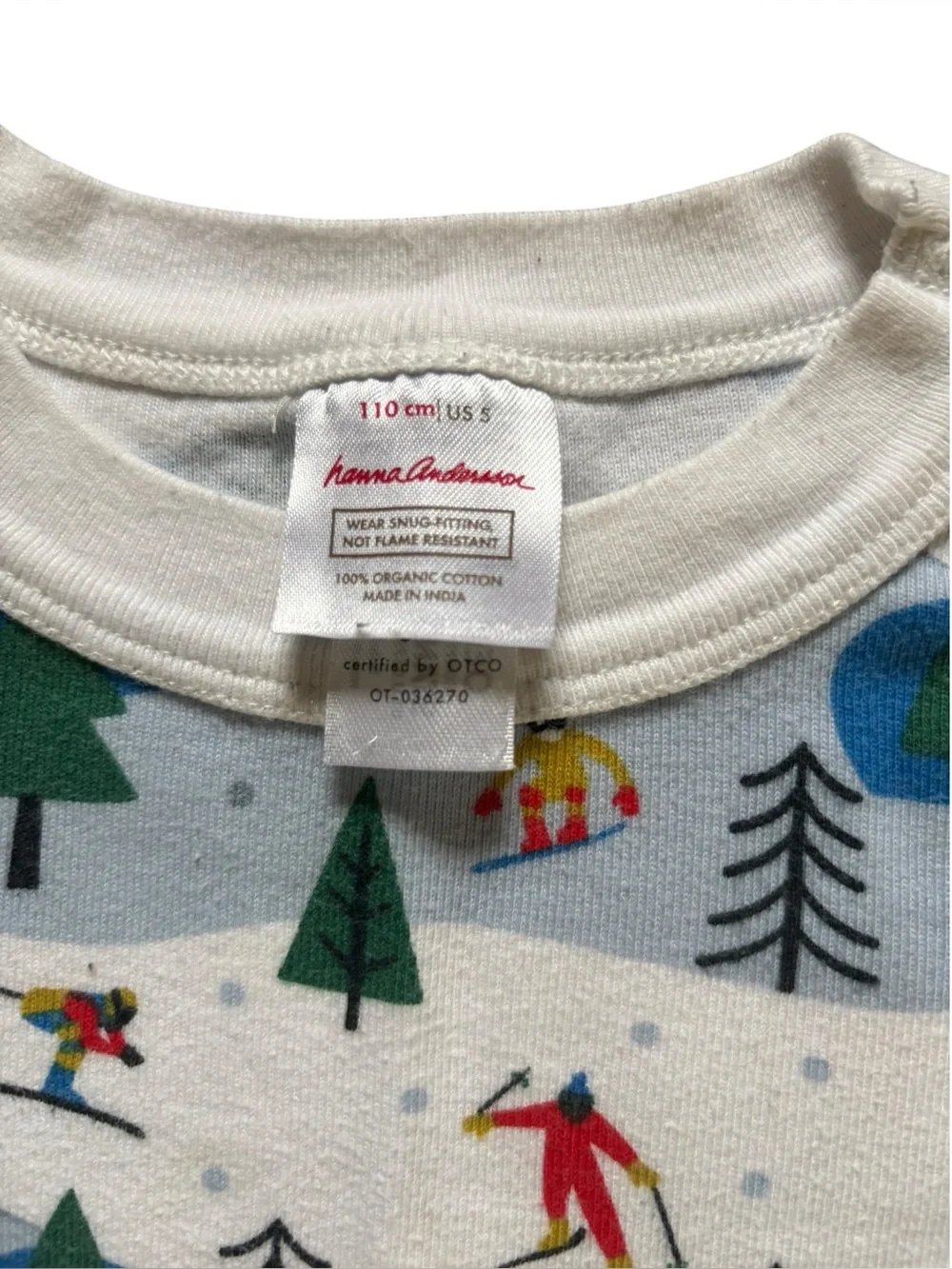 Hanna Andersson Organic Cotton Pajama Set Winter Ski Print Kids Size 5 or 110cm